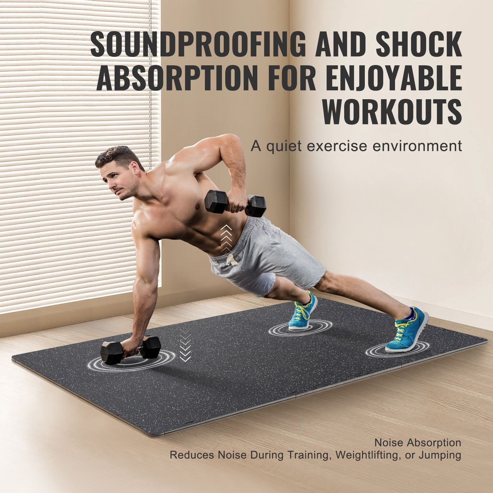 0.56" Thick Interlocking Gym Floor Mats, 25 Tiles (25"x25") Rubber Top/EVA Foam, 100sqft for Home Garage, Black/White