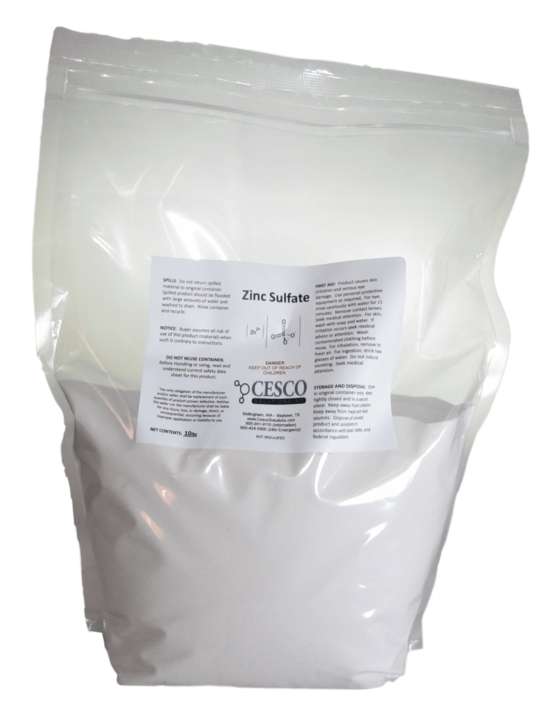 Zinc Sulfate Monohydrate Powder 35.5 Zn 99.9 Pure 10 Lbs