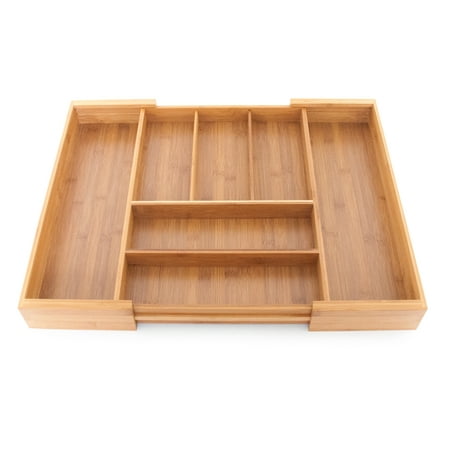 ForHauz Bamboo Silverware Utensil Drawer Organizer Adjustable with 7 Expandable Slot Compartments
