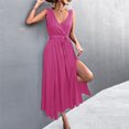 thumbnail image 6 of Sleeveless Dress for Women V Neck Casual Summer Split Long Dress Solid Loose Comfy Elegant Belted Tank Party Dress, 6 of 7