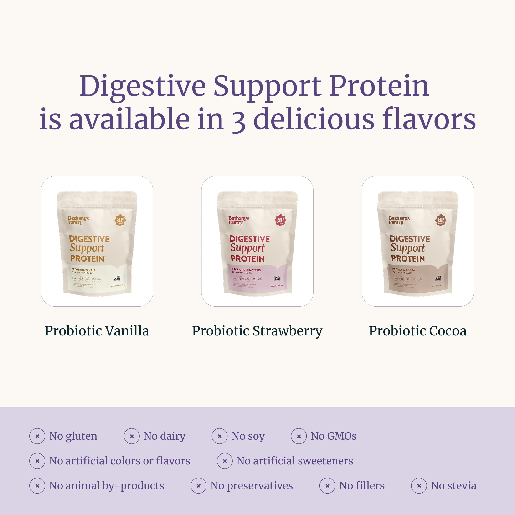 Bethany's Pantry Digestive Support Protein - Probiotics for Digestive Health – Strawberry - Clean Lean Protein - Premium Vegan Pea Protein Powder – Plant Based - 20 Servings, 1lb (Pack of 1)