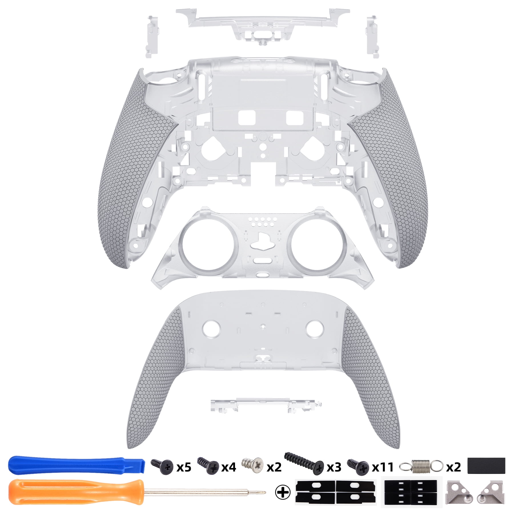 eXtremeRate Beyond-ARC Shell Kit for PS5 Edge Controller - Rubberized Grip Front & Back Cover (Clear & Gray)