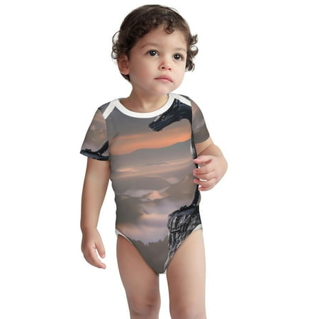 

Kdxio Black Dragon Cliff Dawn Pattern Unisex Baby Cotton Short Sleeve Bodysuits-2 Years