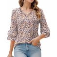 thumbnail image 2 of Blouses For Women Ruffle 3/4 Sleeve Summer Tops Women's Casual V-Neck Floral Print Faux Button Front Loose Blouse T Shirts, R-Color, L 2 of 14