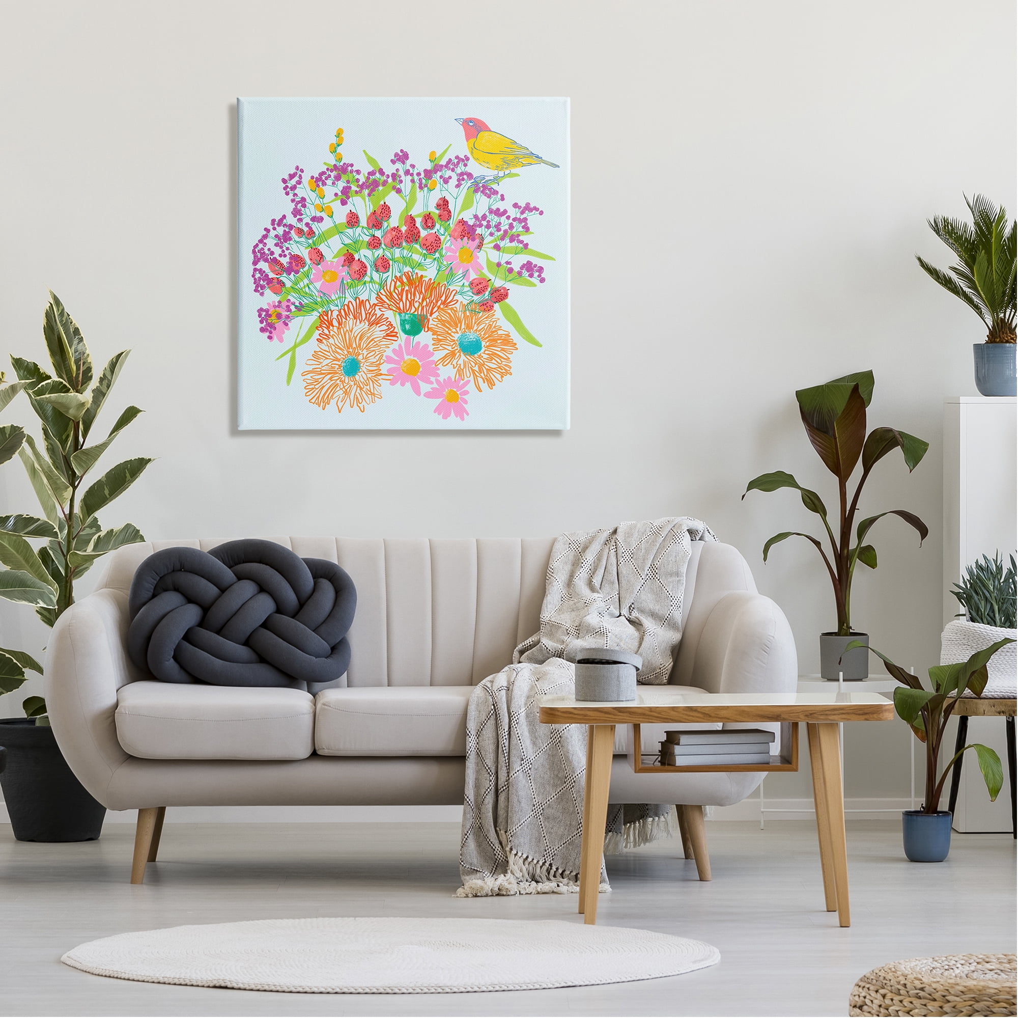 Stupell Industries Summer Bird & Florals Botanical & Floral Painting Gallery Wrapped Canvas Art Print Wall Art, 30 x 30