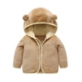thumbnail image 2 of Xyant Baby Boys Girls Hooded Fleece Jacket Cute Bear Hoodie Zip Up Teddy Coat Toddler Sherpa Winter Warm Outwear With Pocket (Brown,3-6 Months), 2 of 4