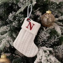 TOPRenddon Christmas Stockings, 7.1 inch Embroidered Initial Letter Cable Knit Mini Cute White Cuffs for Home Family Fireplace Hanging Xmas Holiday Party Decor Gift