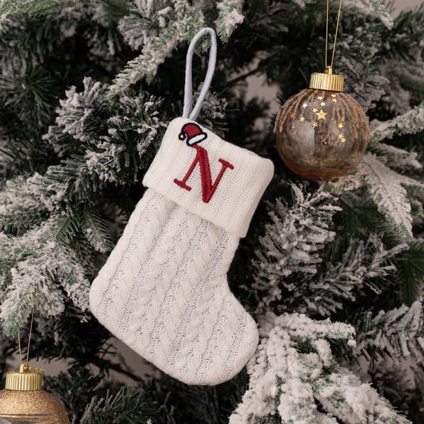 Calcetines Navideños de Punto, Bordado con Alfabeto Decorativo, Bolsa de Regalo Festiva, Medias de Lana para Decoración Navideña, Encantador Diseño de Enano, Navidad Blanca, Tamaño Mediano, 18 X 15 C