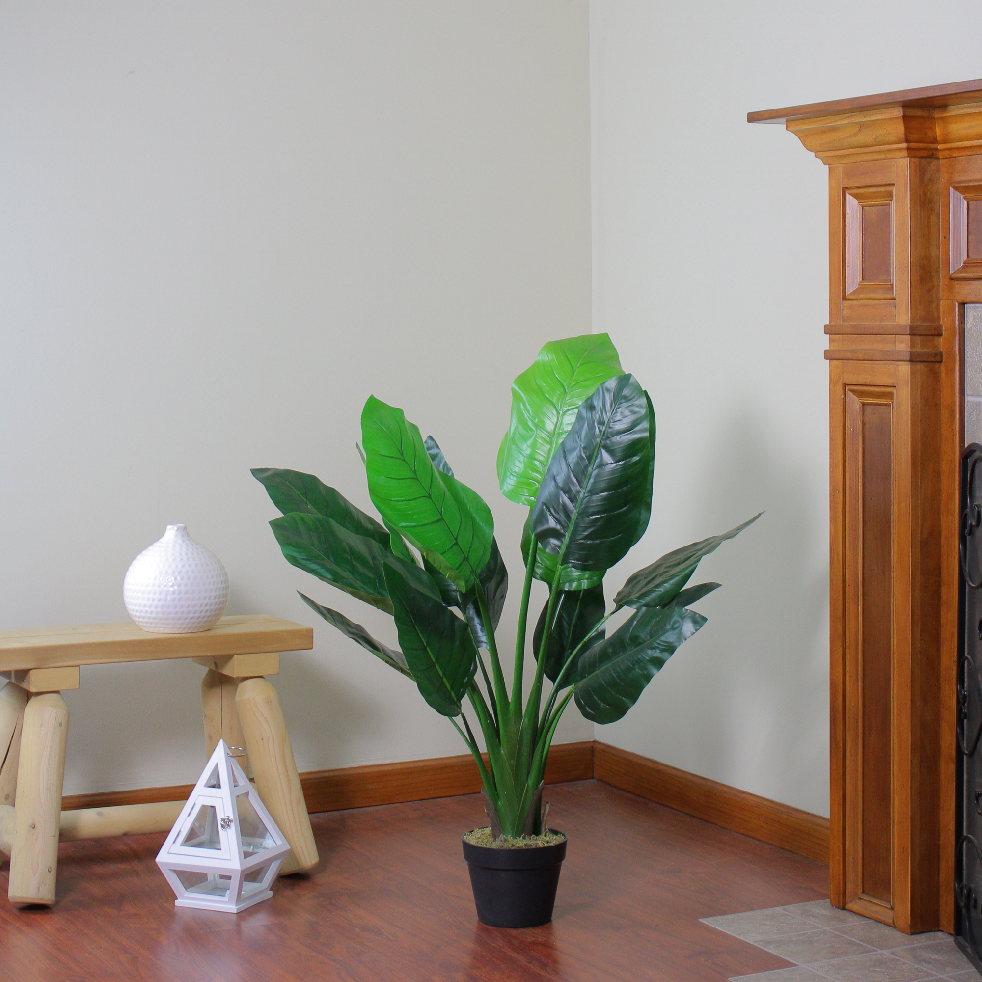 42" Artificial Green Bird of Paradise Plant with Black Pot