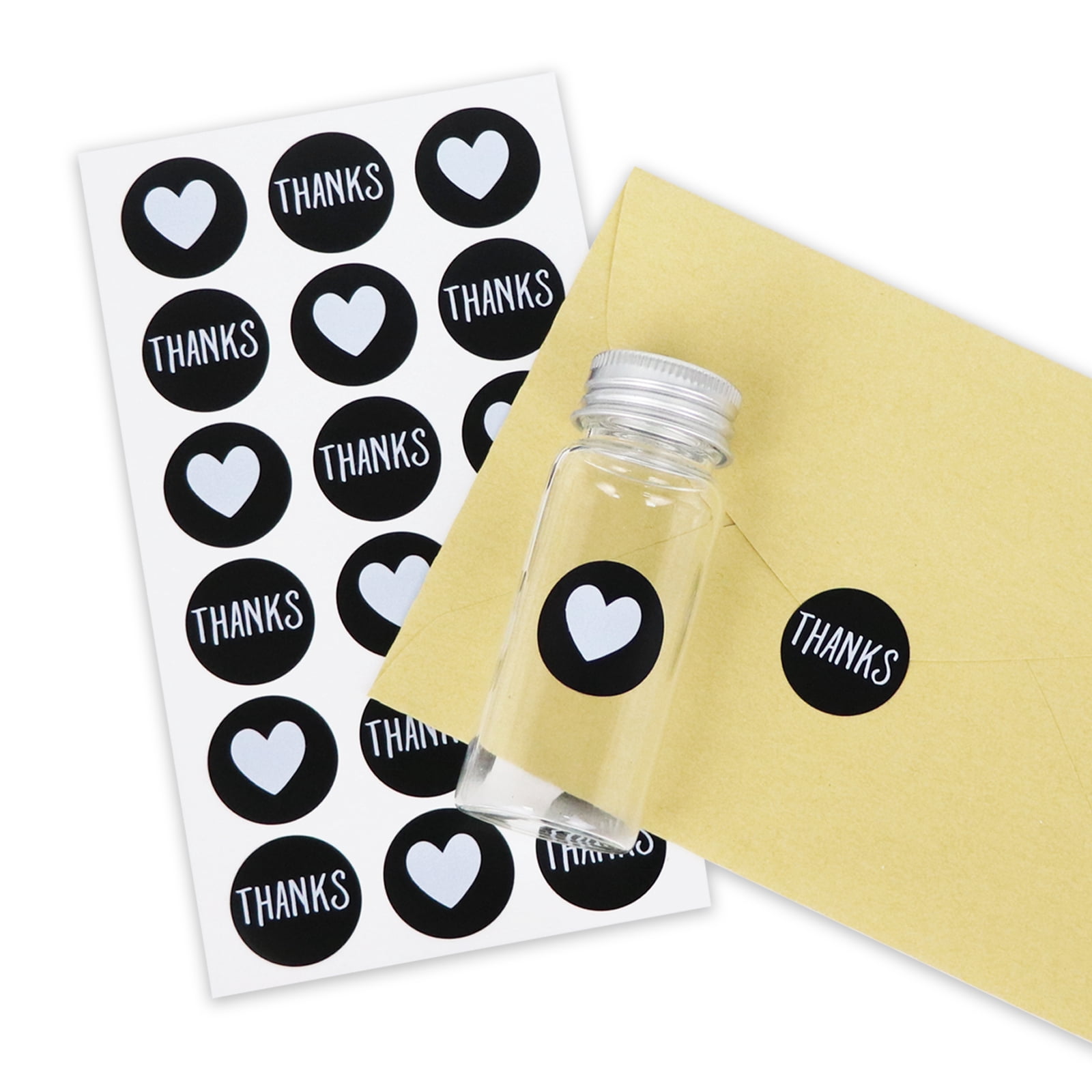 Recollections Thanks & Hearts Round Label Stickers - Black & White Envelope Seals for Cards & Notes, 4" x 7" Sheets, 12 Pack