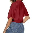 thumbnail image 4 of Besolor Womens Sheer Cropped Cardigan Summer Casual Solid Color Lightweight Tie Front Short Sleeve Chiffon Shrug, 4 of 7
