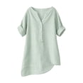 thumbnail image 3 of Endives Women's Linen T-Shirt Stand Color Striped Printed Loose Casual Short Sleeve T Shirt Women's Plus S-5XL Light Green, 3 of 7