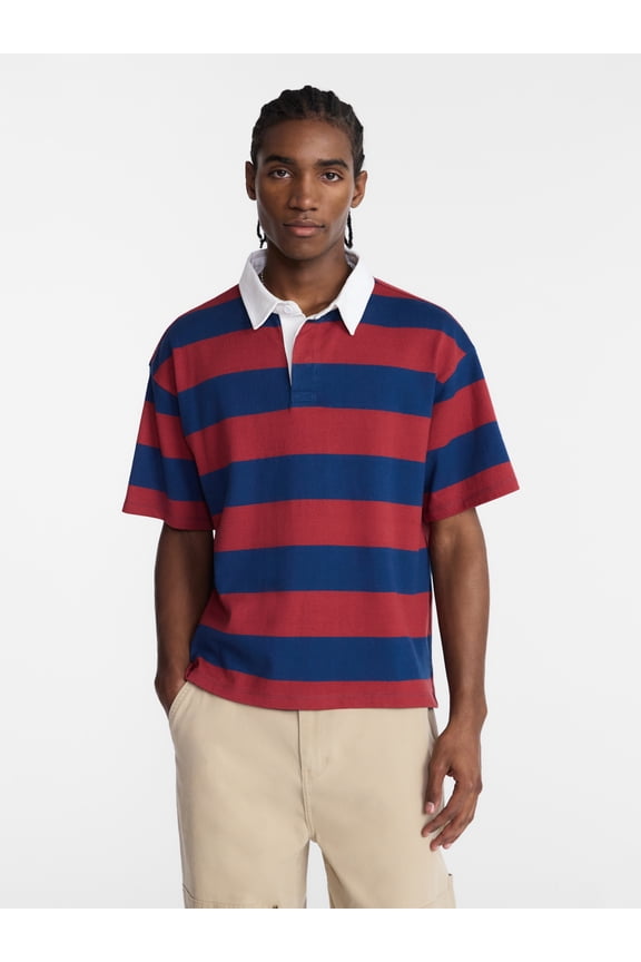 Striped Rugby Shirt with Short Sleeves, Men's XS-4XLT