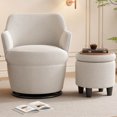 thumbnail image 6 of NEW 360°Swivel Accent Chair with Ottoman, Lounge Sofa with Nail Trim, Living Room Chairs, Bedroom Chair, Vanity Chair, Nursery Glider, Swivel Barrel Chair-Beige/White Accent Chair, 6 of 7