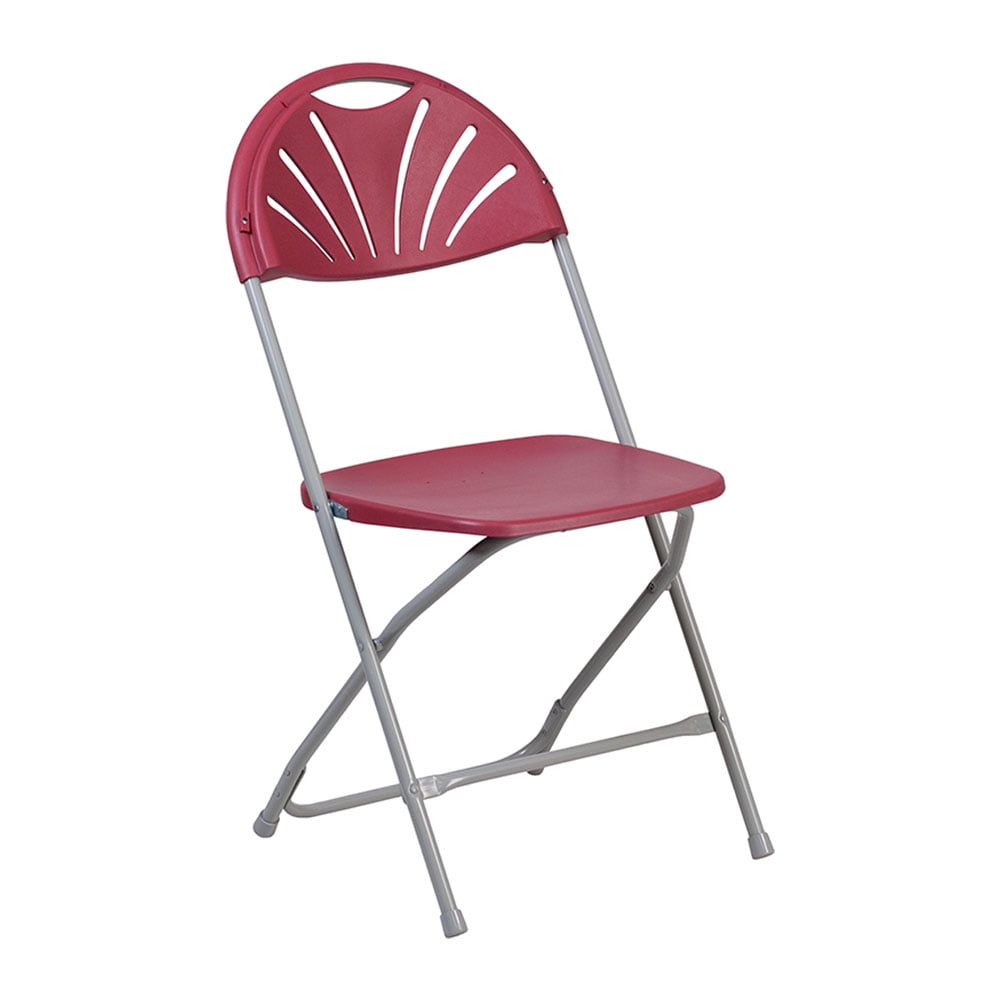 Offex 650 lb. Capacity Burgundy Plastic Fan Back Folding Chair