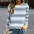 thumbnail image 2 of YABCSAZ Plus Size Long Sleeve Shirts for Women Casual Crewneck Striped Color Block Sweatshirts Soft Comfy Shirt Tops Trendy Pullover T Shirts Blouse, 2 of 5