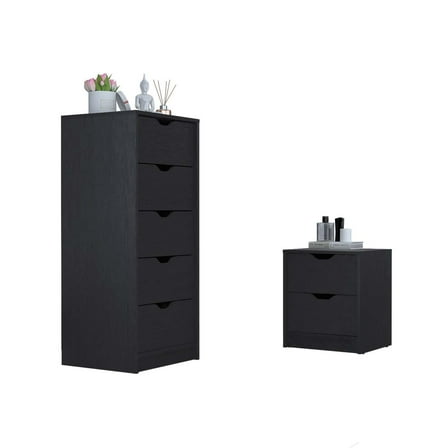 Raymer 2 Piece Bedroom Set, Gandu Nightstand & Kamran Dresser, Black