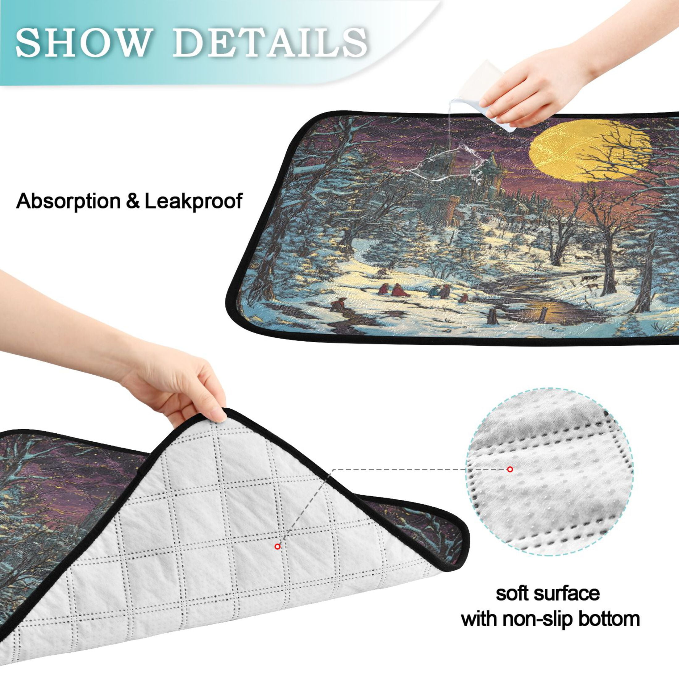 Qxltty Winter Evening Sunset Cat litter Pads Pet Set of 3 Diaper Mats Center Anti-leakage Layer Absorbent Soft and Comfortable