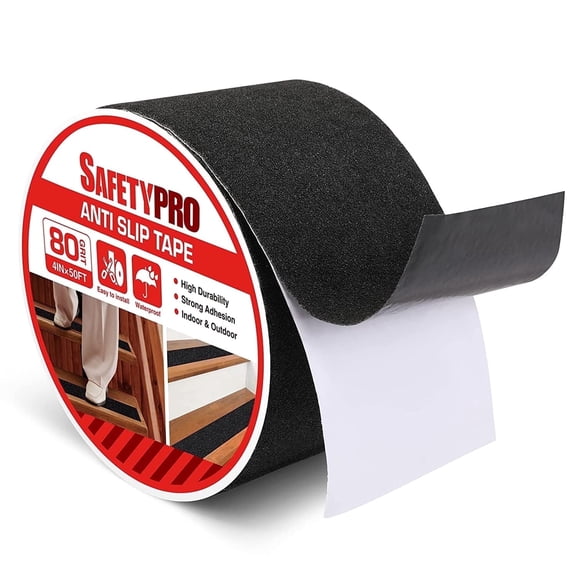SafetyPro Anti-Slip Tape Heavy Duty High Traction Superior Grip, Roll, PVC PET, Black, 4 in x 50 ft