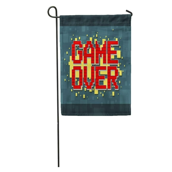 POGLIP Blue Abstract of Pixel Red Game Over Screen on Yellow Garden Flag Decorative Flag House Banner 12x18 inch