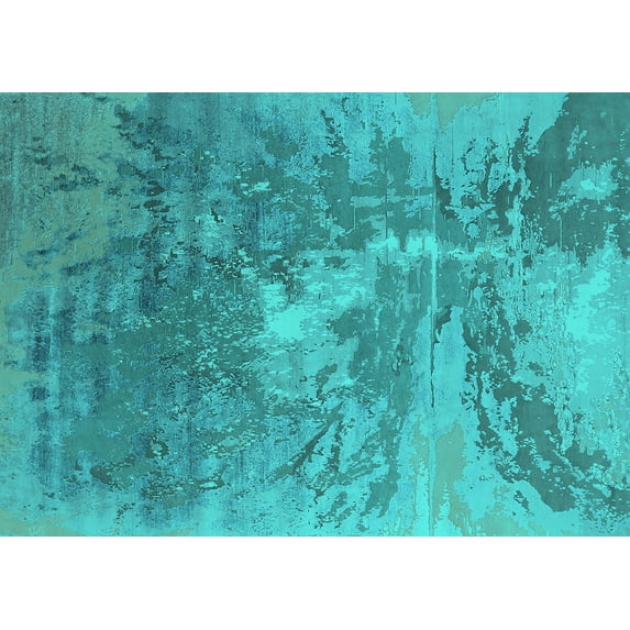 Ahgly Company Machine Washable Indoor Rectangle Oriental Turquoise Blue Industrial Area Rugs, 4' x 6'