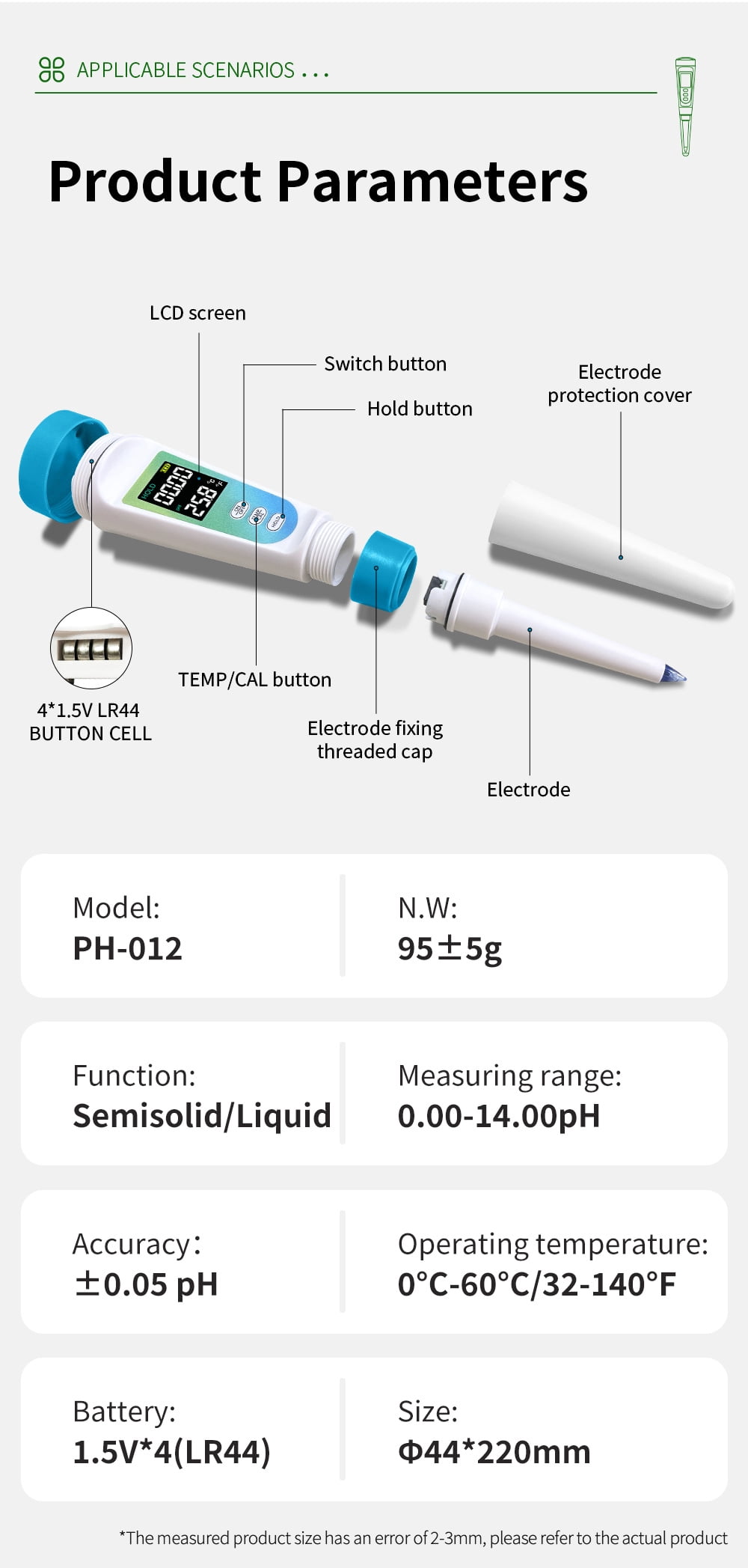 New 2-in-1 food PH Meter & Thermometer, Digital PH test pen for dough cheese meat fruit, high accuracy acidity tester for kitchen food safety