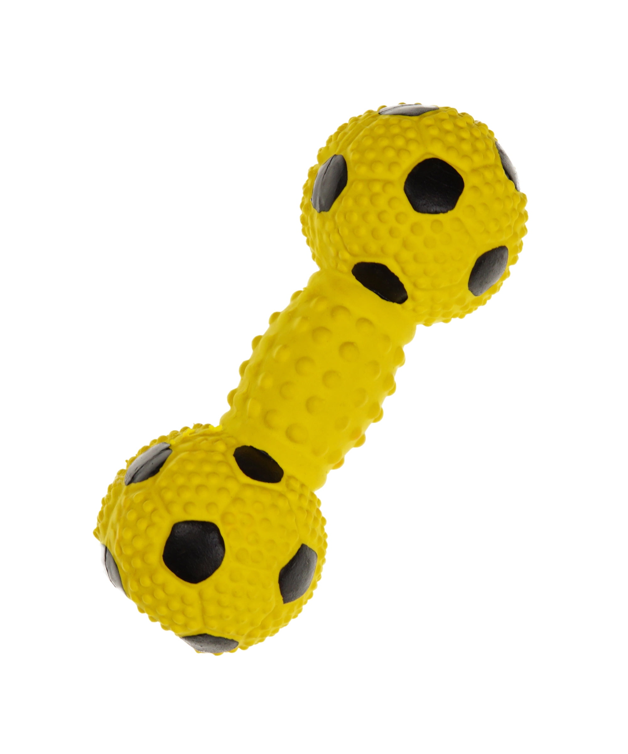 yellow rubber soccer ball dumbbell toy for dogs 5.5"