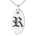 thumbnail image 1 of Stainless Steel Letter R Initial Old English Monogram Engraved Small Oval Charm Pendant Necklace, 1 of 1