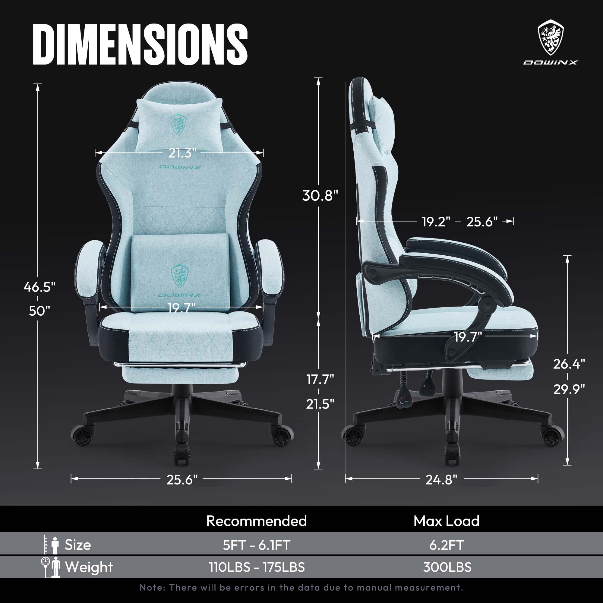 Dowinx Fabric Gaming Chair with Massage Lumbar Support, High Back Ergonomic Computer Chair with Footrest for Adult, Aqua