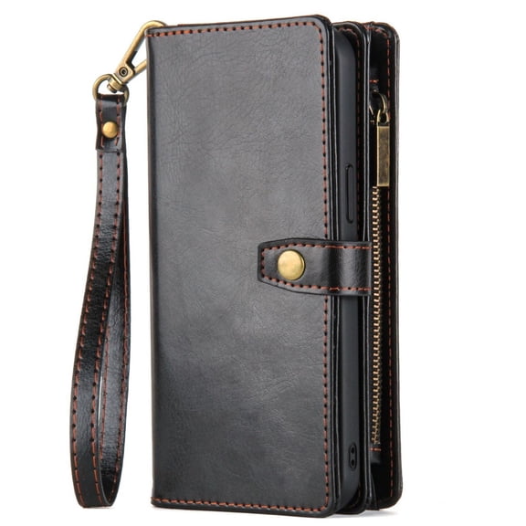 Case For IPhone 16/16 Plus/16 Pro/16 Pro Max, Wallet Shell PU Zipper Pocket Wrist Strap Cover