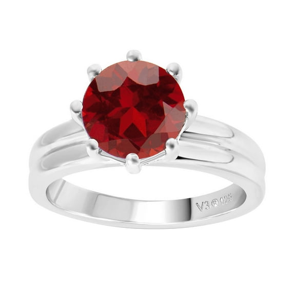 Sterling Silver with Natural Garnet Solitaire Ring