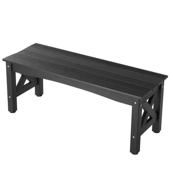 KFFKFF Outdoor Bench, 44.5-inch Length, Supports Up to 600 lbs, Durable Plastic Frame with Adjustable Footpads and Sturdy Legs, Ideal for Patio, Garden, Park, Yard, or Porch, Black
