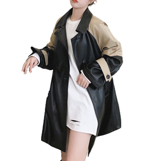 Sonducket Abrigo de viento para mujer, abrigo de manga larga con correa de cuero, abrigo, ropa con cuello vuelto, retales para montar en motocicleta Abrigos y chamarras S Sonducket AP013537-01