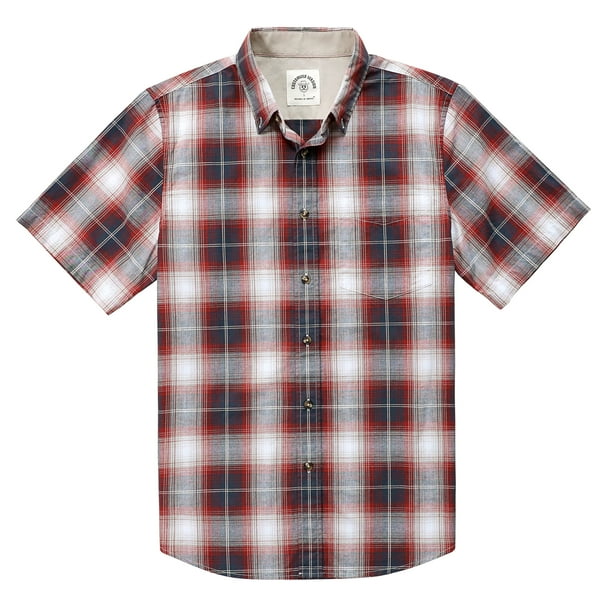 Dubinik Mens Short Sleeve Button Down Shirts 100 Cotton Plaid Men's Casual ButtonDown Shirts