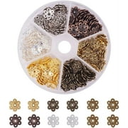 1Box About 180 Pcs Tibetan Style Alloy Flower Petal Bead Caps Spacers 10x9.5x3mm for Jewelry Making 6 Colors