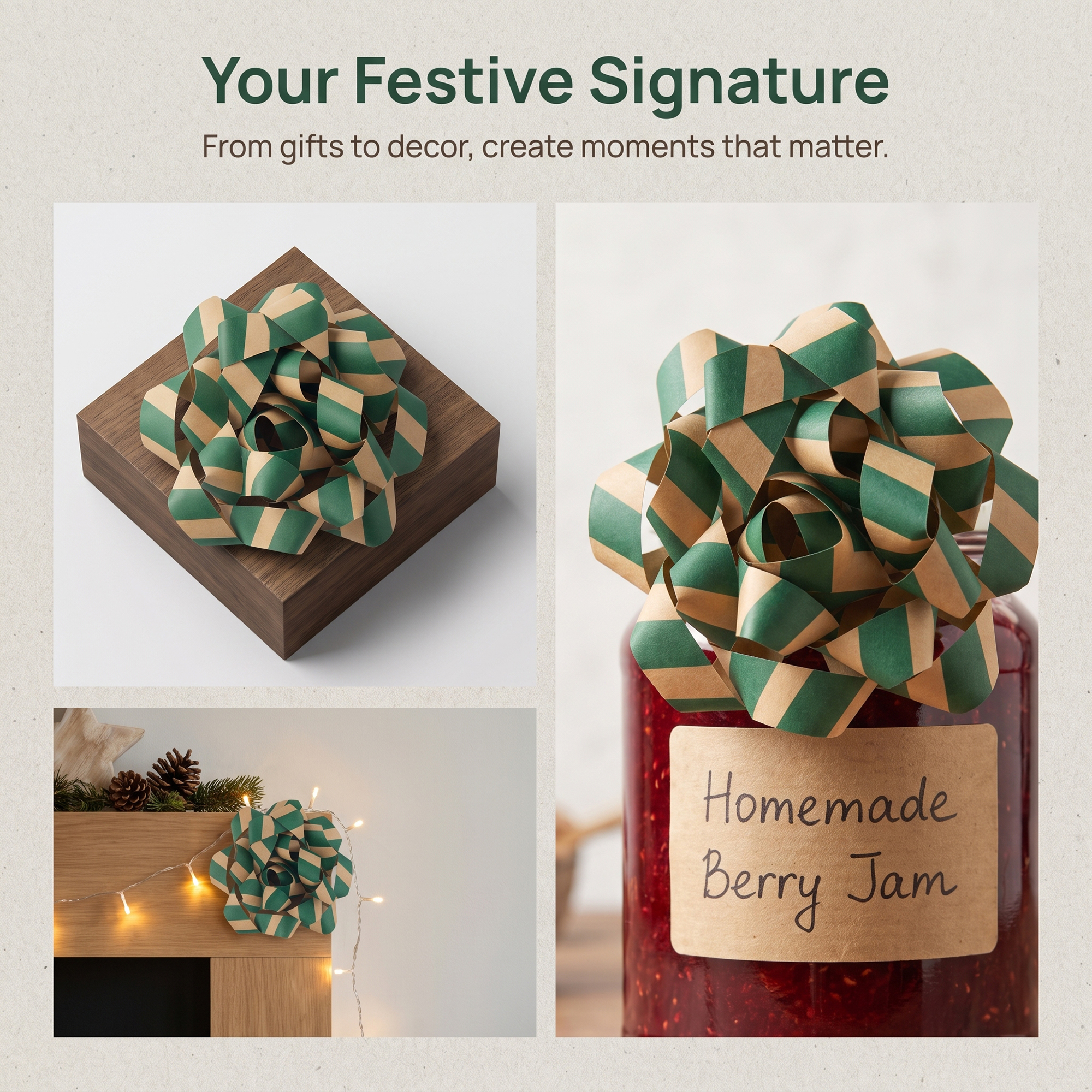 Unique Bargains Striped and Star Patterned Gift Wrapping Bow for All Occasions Green