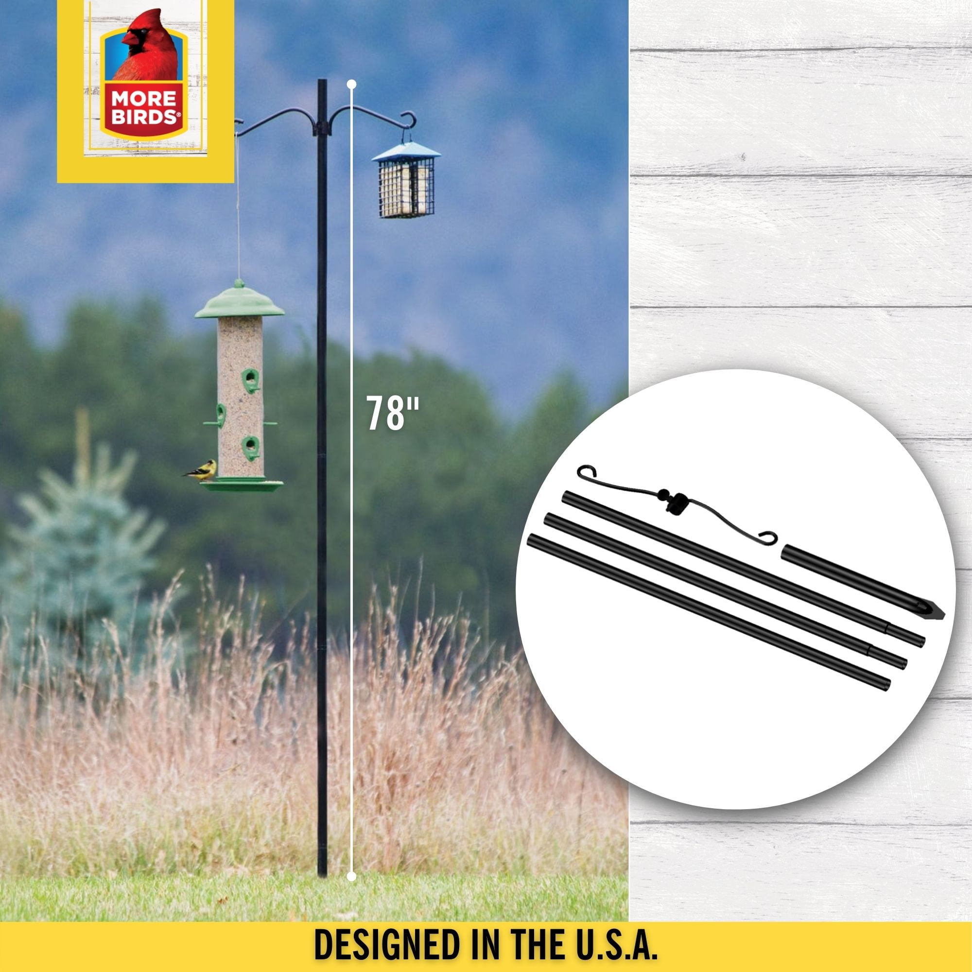 More Birds ® Metal Bird Feeder Pole, Black, 78-inch