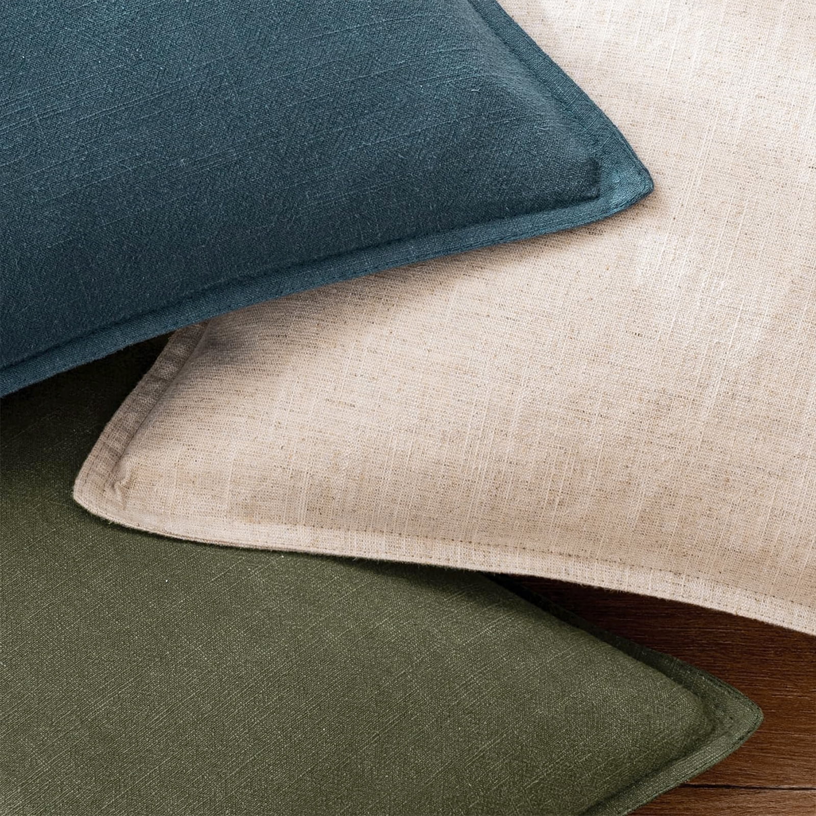 Fancy Homi 2 Packs Olive Green Decorative Linen Soild Throw Pillow Covers 20x20 inch for Living Room Couch Bed sofa, soft Square Farmhouse Vintage Cushion Cases Modern Home Décor, 50x50 cm