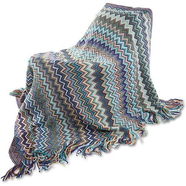 Hongchun Knitted Fringed Herringbone Throw Blanket