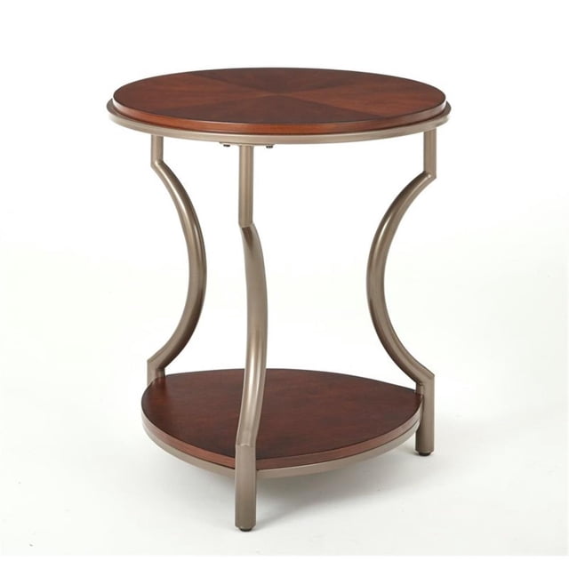 Miles Merlot Table d'Appoint Ronde en Bois et Métal Finition Cerisier