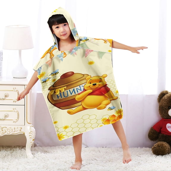 Winnie Hooded Poncho Towels, Soft & Absorbent Microfiber Beach Towel, Swimming Pool Changing Robe Bathrobe Bath Towel