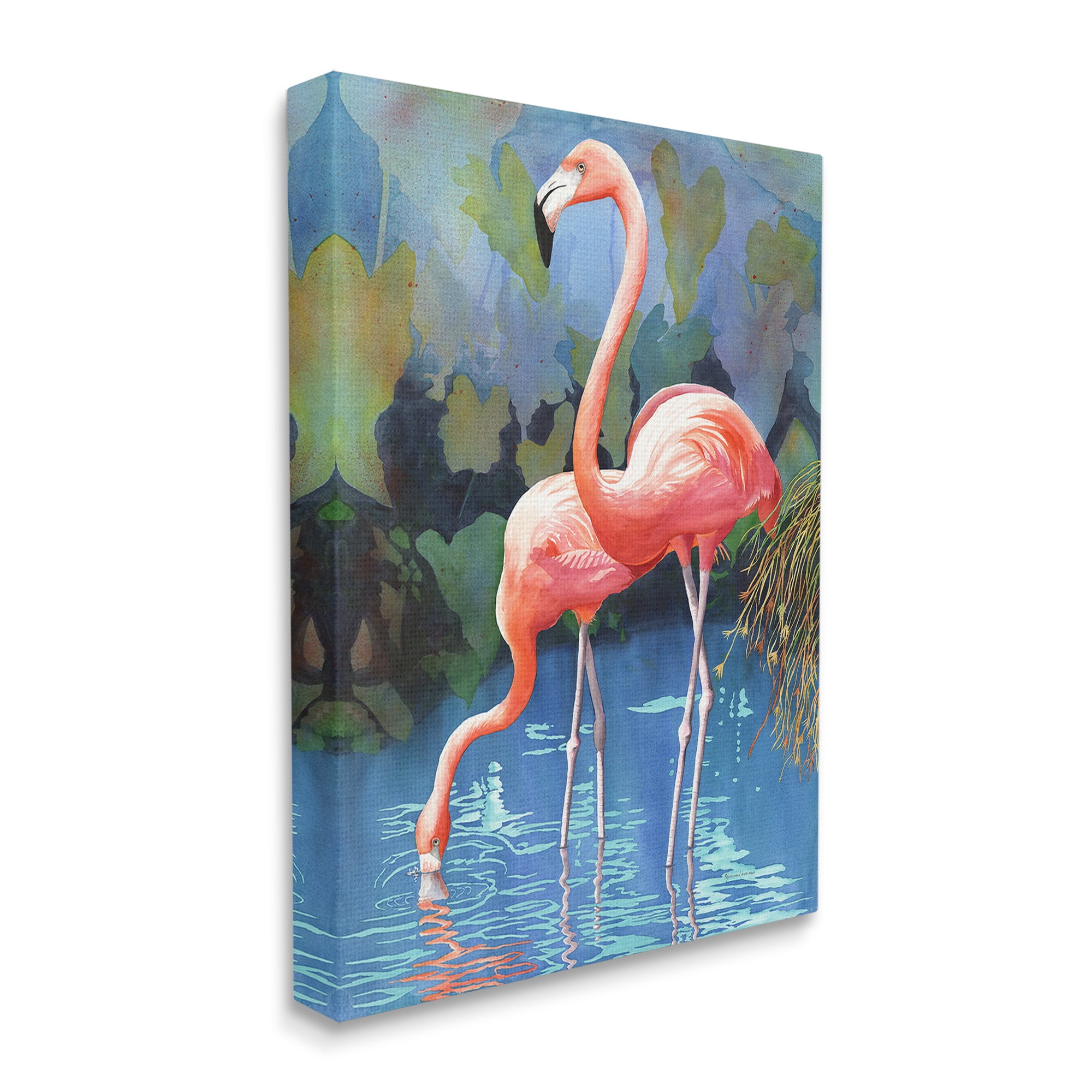 Stupell Industries Flamingos in Lush Pond Animals & Insects Painting Gallery Wrapped Canvas Art Print Wall Art, 30 x 40
