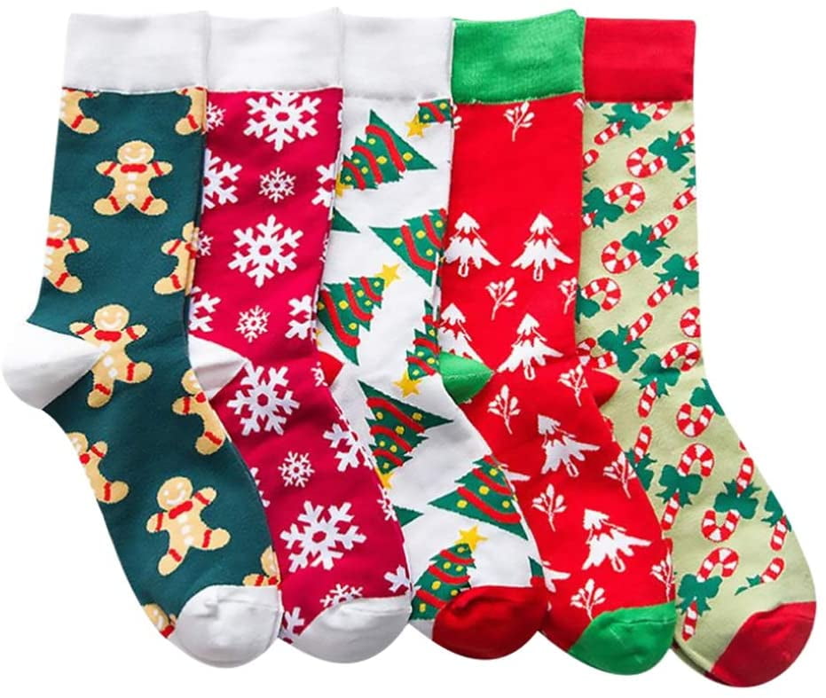 5 Pair Christmas Crew Socks Cotton Cozy Sock Slipper Sleeping Socks ...