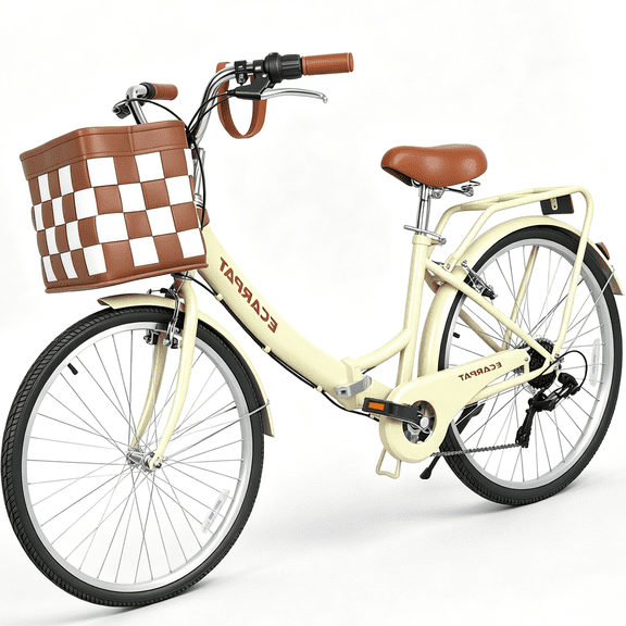 POVANLI 26" 7 Speed Folding Lady Bike,Durable Steel Frame Women Bike,Compact Design for Easy Storage and Commuting
