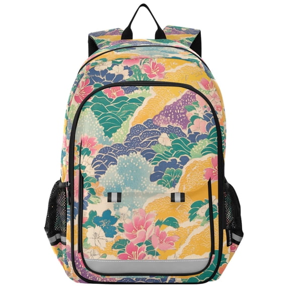 FORMRS Unisex School Backpack 17" Student Travel Bag with Laptop Compartment, Yellow Floral Wave