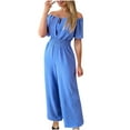 thumbnail image 1 of Birdeem Womens One Line Neck Waist Loose Straight Jumpsuit Versatile Pants, 1 of 5