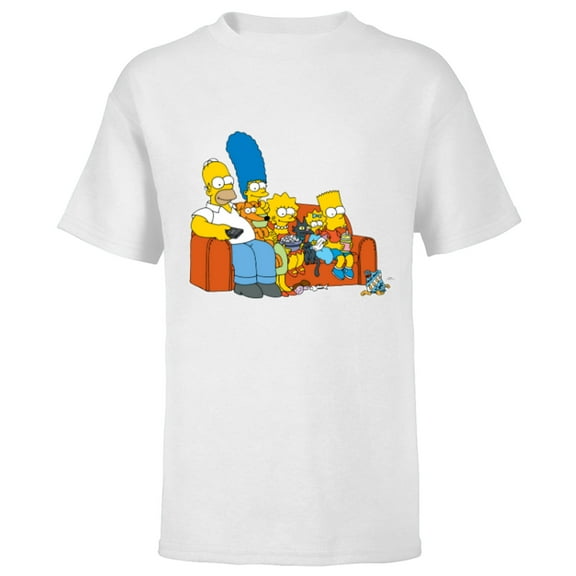 The Simpsons Homer Marge Maggie Bart Lisa Simpson Couch - Short Sleeve T-Shirt for Kids -Customized-White