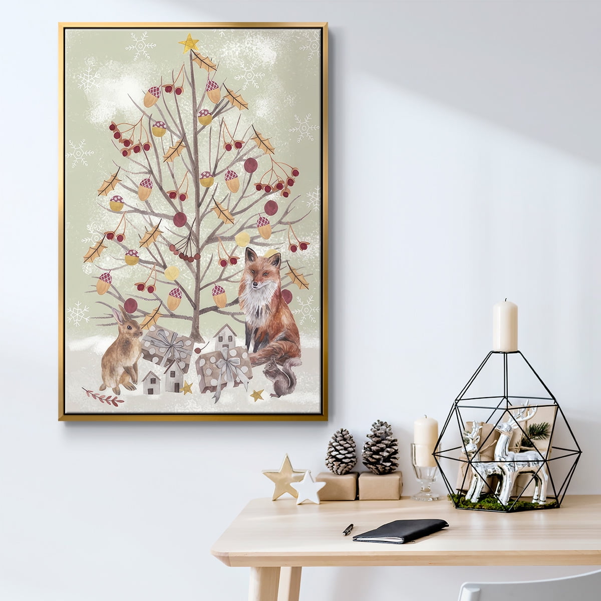 Christmas Time Collection B - Framed Gallery Wrapped Holiday Canvas - 25 x 37 - Gold Frame