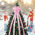thumbnail image 5 of Christmas Tree Topper Christmas Wreath Bow, 52 * 13 inches Large Tree Toppers Bow with Snowflake Patterned for Xmas Tree Décor Christmas Home Indoor Outdoor Decoration Pink, 5 of 6
