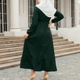 thumbnail image 5 of Womens Muslim Sundress, Summer Crewneck Long Sleeve Midi Dress, Tunic Solid Color Ruffle Hem Loose Swing Dress, 5 of 9